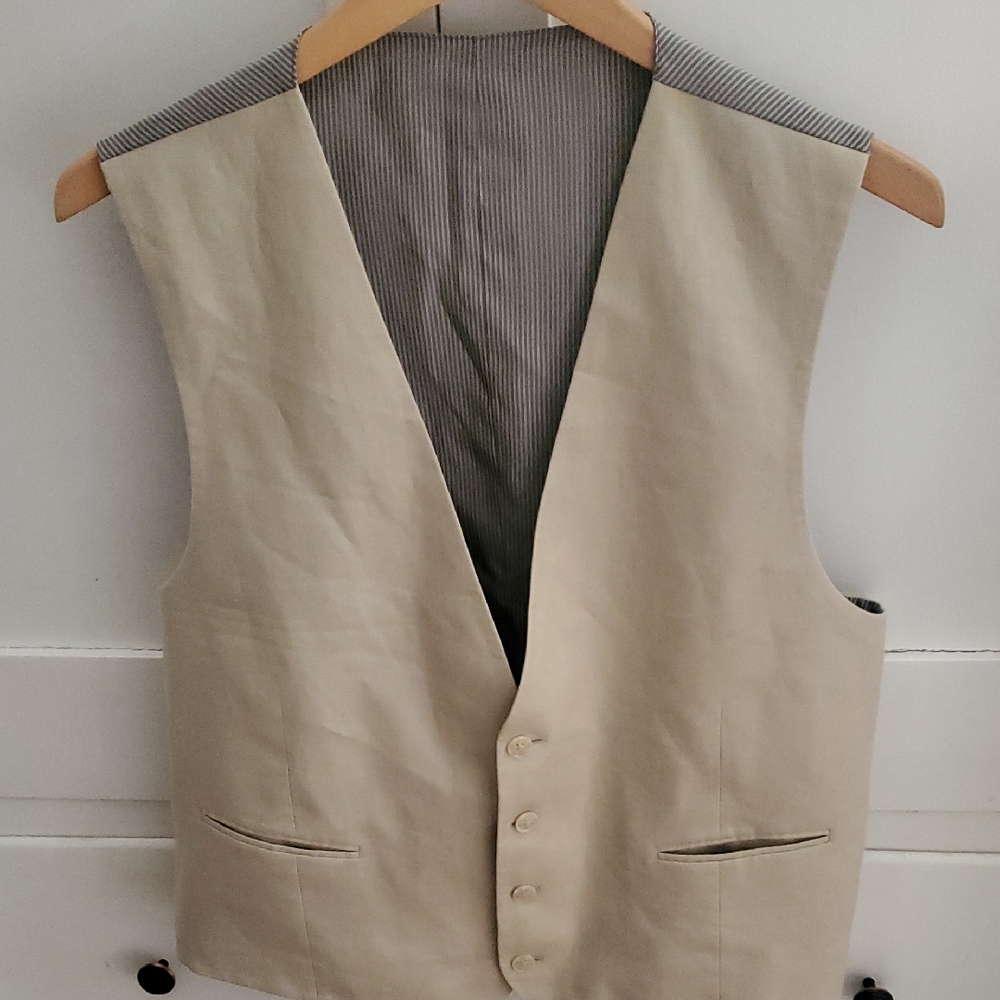 Men's Linen Beige Button-Up Vest
